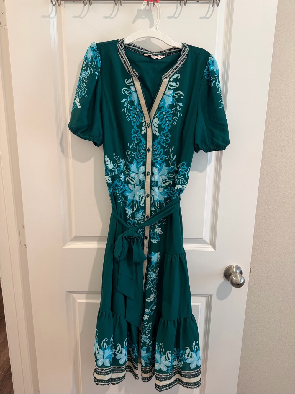 Nanette Lepore Teal & Light Blue Floral Button-Front Midi Dress